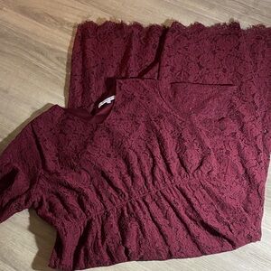 The Main Street Exchange Odessa  Burgundy Maxi Lace Dress